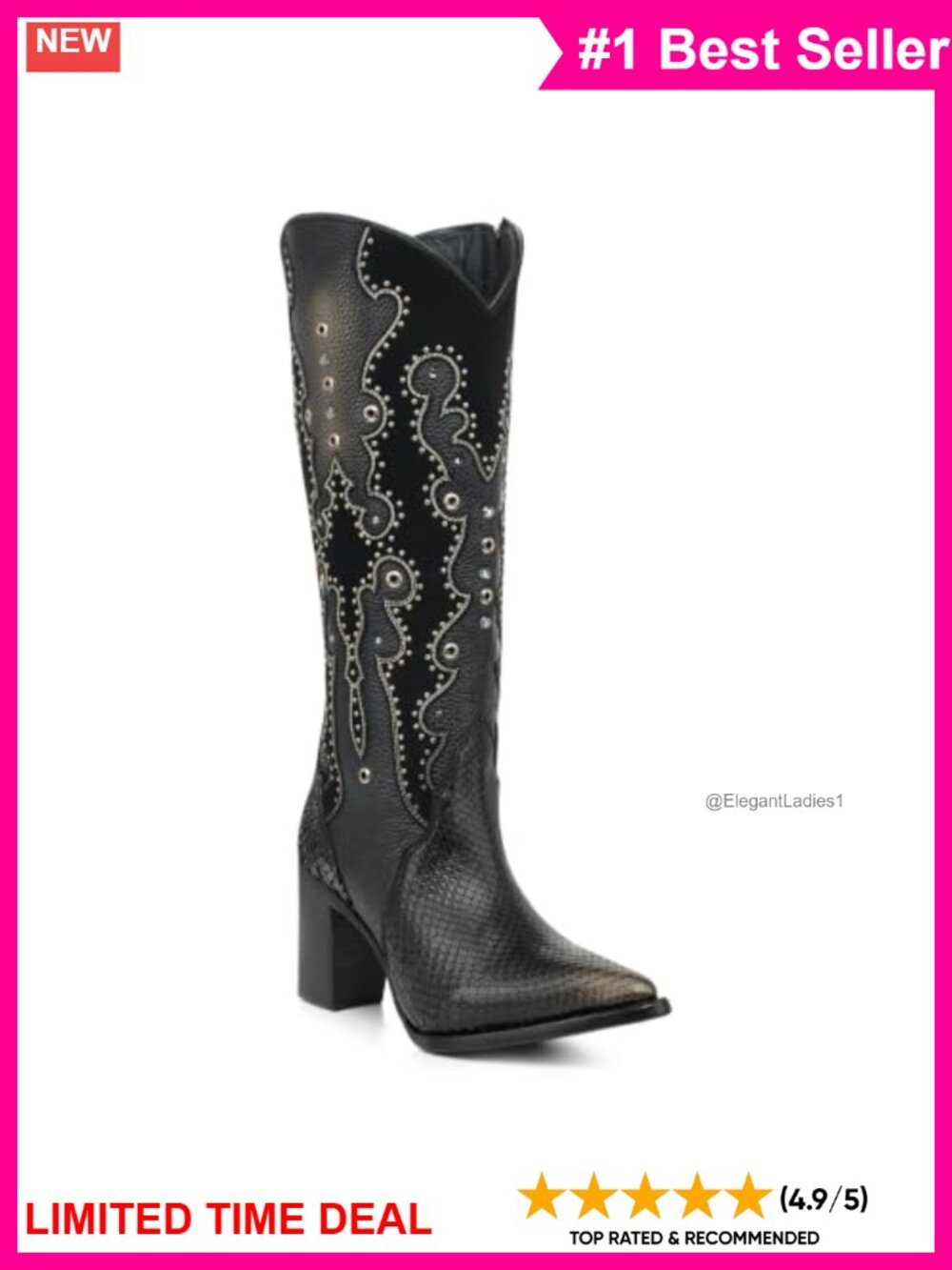 Western High Boots Python Bovine Leather Embroidered Studded Crystal